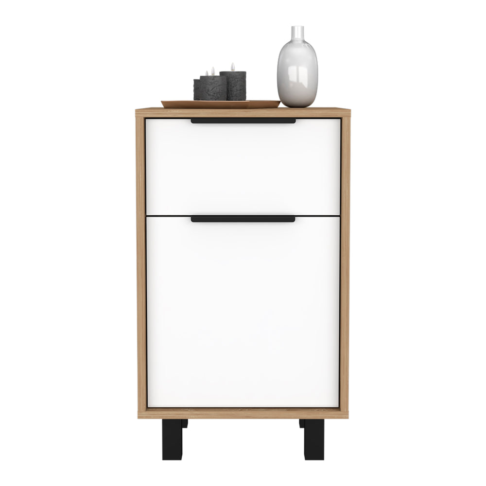 English Elm Nightstand Maryland Z – Stylish Pine & White Finish With Drawer And Cabinet For Organized Storage B092123003