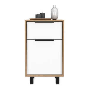 English Elm Nightstand Maryland Z – Stylish Pine & White Finish With Drawer And Cabinet For Organized Storage B092123003