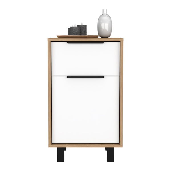 English Elm Nightstand Maryland Z – Stylish Pine & White Finish With Drawer And Cabinet For Organized Storage B092123003