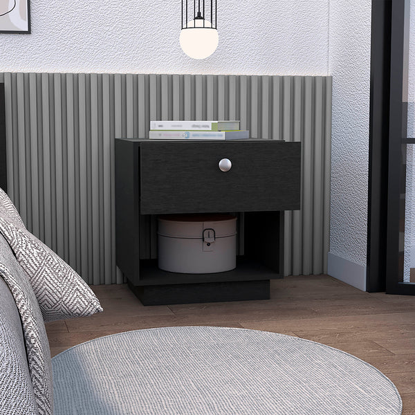 English Elm Nightstand Viliigili With One Drawer, Elegant Black Wenge Finish – Compact Storage For Any Space B092123121