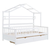 Hearth and Haven Wooden Twin Size House Bed with 2 Drawers, Kids Bed with Storage Shelf WF308872AAK WF308872AAK