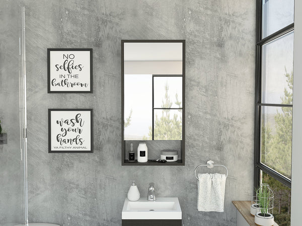 English Elm Medicine Cabinet Irvine - Large Mirrored Storage With External Shelf In Elegant Black Wengue Finish B092122955