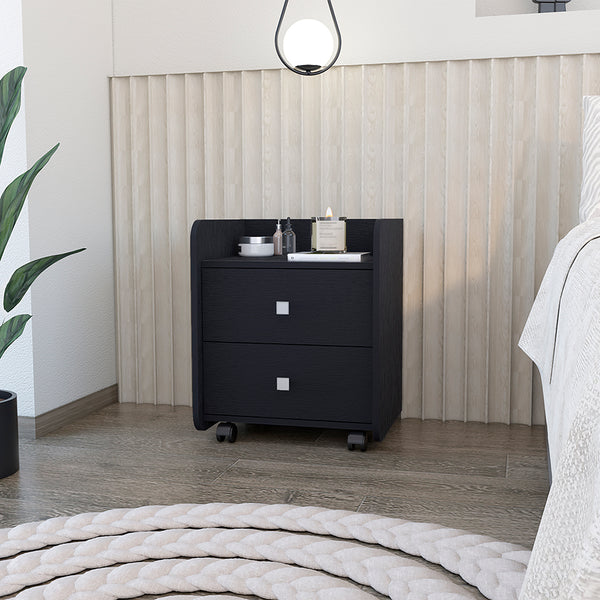 English Elm Nightstand With Metal Handles, Two Spacious Drawers, Modern Black Wengue Finish For Stylish Storage B092122895