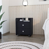 2-Drawer Nightstand with Metal Handle, Black Wengue Finish - Easy Assembly, Particle Board - 15.74