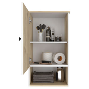 English Elm Medicine Cabinet Porto - Modern Light Oak & White Finish With Soft-Close Door & Open Shelf Storage B092123052