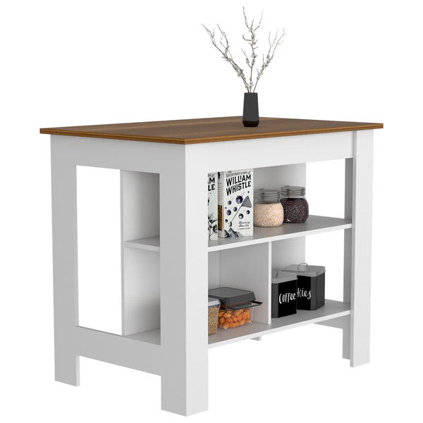 English Elm Kitchen Island Dozza - Stylish Two-Tone Design With Three Storage Shelves For Modern Functionality B092122904