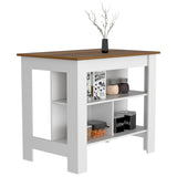 English Elm Kitchen Island Dozza, Three Shelves, White / Walnut Finish