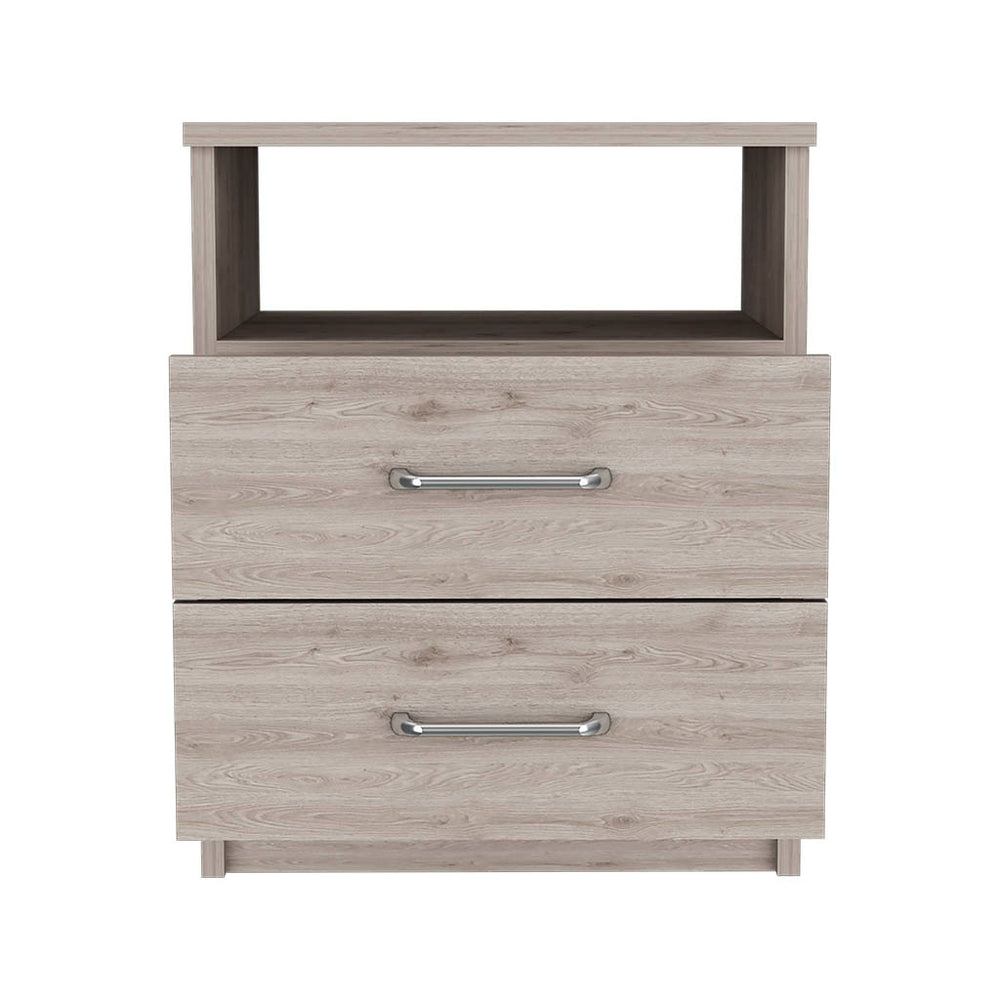 English Elm Nightstand Olienza - Modern Light Gray Design With Two Drawers & Open Shelf For Small Spaces B092122824