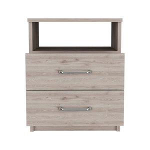 English Elm Nightstand Olienza - Modern Light Gray Design With Two Drawers & Open Shelf For Small Spaces B092122824