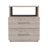 English Elm Nightstand Olienza, Two Drawers, One Shelf, Light Gray Finish