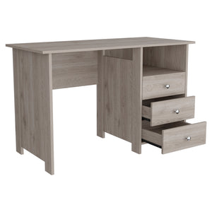 English Elm Writing Desk Brentwood Light Gray Finish — 47.2" Worksurface, 3 Drawers & Open Shelf for Organized Productivity B092123154