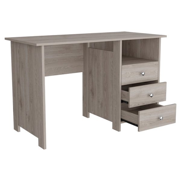 English Elm Writing Desk Brentwood Light Gray Finish — 47.2" Worksurface, 3 Drawers & Open Shelf for Organized Productivity B092123154