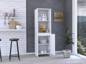 English Elm Kitchen Pantry Cabinet - Stylish Single Door With Open Shelves, Soft-Close Hinges, White Finish B092122927