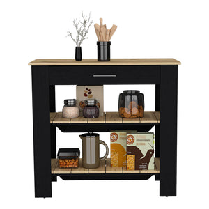 English Elm Kitchen Island 40 Inches Dozza With Two Shelves, Modern Black Wengue & Light Oak Finish Design B092123276