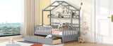 English Elm Wooden Twin Size House Bed With 2 Drawers,Kids Bed With Storage Shelf, Gray