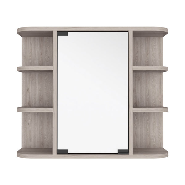 English Elm Medicine Cabinet Milano – Space-Saving Bathroom Storage With Mirror & Light Gray Finish, 6 Shelves B092123010
