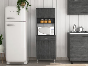 English Elm Pantry Piacenza multifunctional kitchen cabinet with microwave space, drawer, shelves for organized storage Gray B092123092