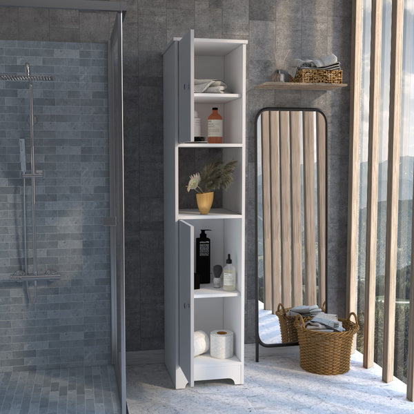 English Elm Linen Cabinet Albany - Elegant White Storage With 4 Shelves For Organized Bathroom & Hallway Use B092122840