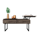 English Elm Lift Top Coffee Table With Drawer Vezu, Dark Walnut Finish