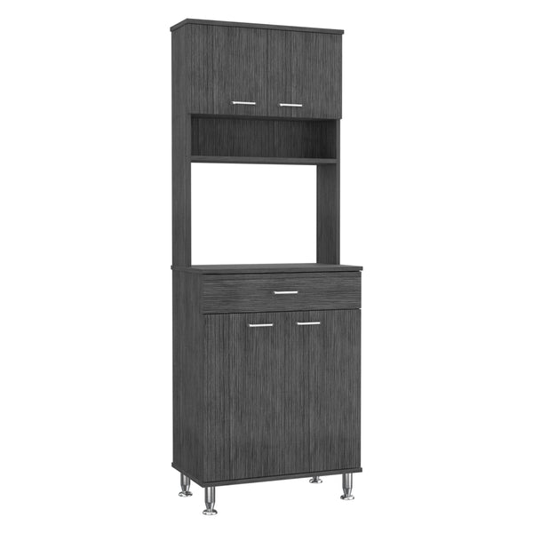 English Elm Pantry Piacenza multifunctional kitchen cabinet with microwave space, drawer, shelves for organized storage Gray B092123092