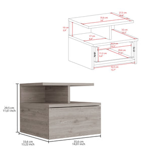 English Elm Floating Nightstand Flopini wall-mounted bedside table with drawer, space-saving shelf, durable design Light Gray B092123165