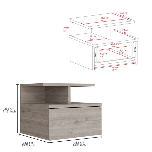 English Elm Floating Nightstand Flopini wall-mounted bedside table with drawer, space-saving shelf, durable design Light Gray B092123165
