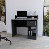 English Elm Computer Desk Delmar With Open Storage Shelves and Single Drawer, Black Wengue Finish