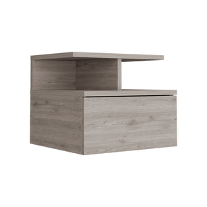 English Elm Floating Nightstand Flopini wall-mounted bedside table with drawer, space-saving shelf, durable design Light Gray B092123165