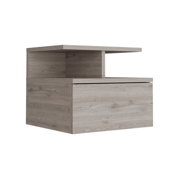 English Elm Floating Nightstand Flopini wall-mounted bedside table with drawer, space-saving shelf, durable design Light Gray B092123165