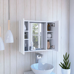 English Elm Medicine Cabinet Hops - Stylish Double Door Mirror With External Shelf In Classic White Finish B092122952