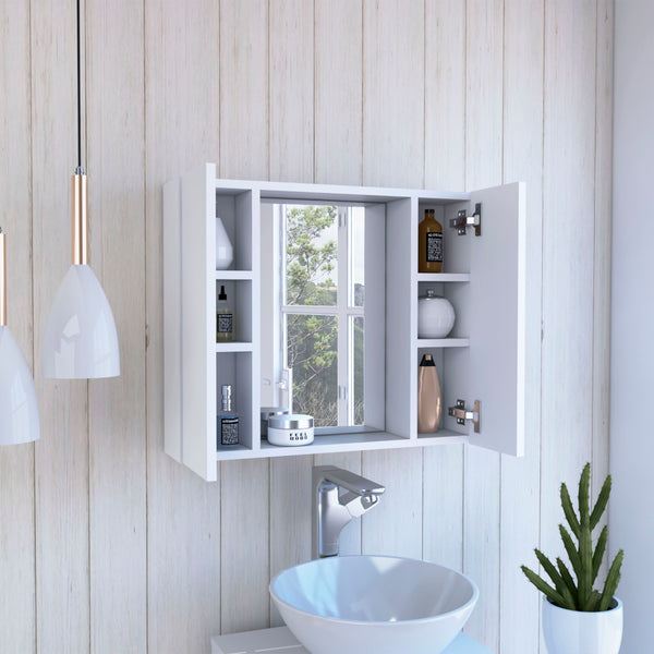 English Elm Medicine Cabinet Hops - Stylish Double Door Mirror With External Shelf In Classic White Finish B092122952