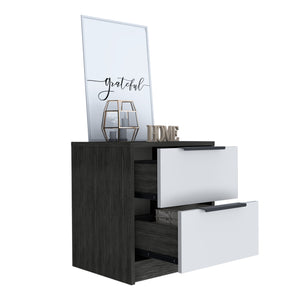 English Elm Nightstand Cervants - Stylish Two-Drawer Storage Solution In Smokey Oak & White Finish, Compact Design B092122885