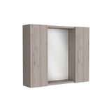 English Elm Medicine Cabinet Hops, Double Door, Mirror, One External Shelf, Light Gray Finish