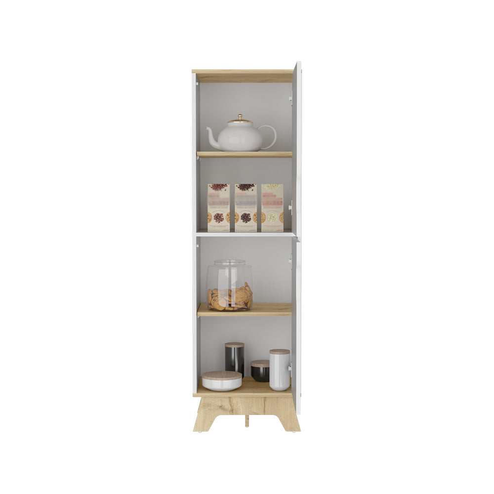 English Elm Single Kitchen Pantry Wallas - Light Oak/White Four-Shelf Two-Door Storage Cabinet, Durable Particleboard Finish, Easy Assembly, Compact 30.3"L x 21.2"W x 9"H B092123100