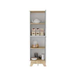English Elm Single Kitchen Pantry Wallas - Light Oak/White Four-Shelf Two-Door Storage Cabinet, Durable Particleboard Finish, Easy Assembly, Compact 30.3"L x 21.2"W x 9"H B092123100