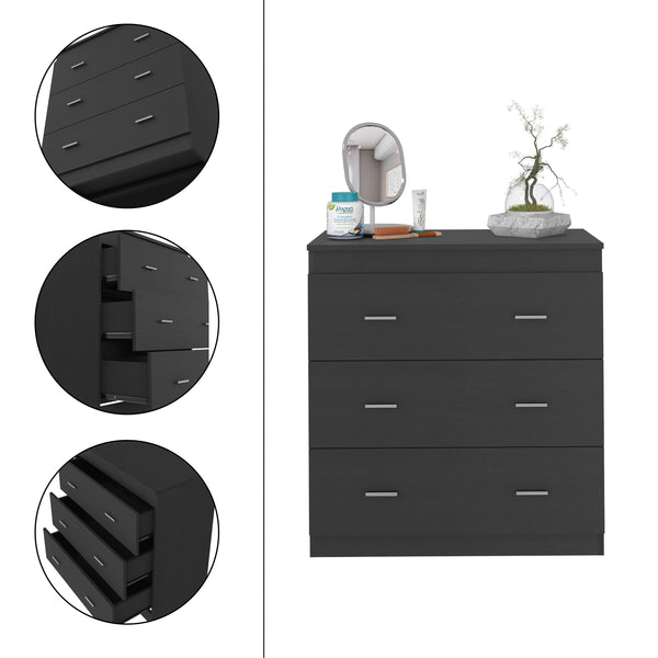 English Elm Three Drawer Litress Dresser with Metal Handles, Black Wengue Particle Board, Durable & Stylish Finish B092123041
