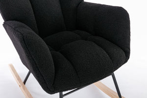English Elm 050-teddy Fabric Glider Rocking Chair Plush Nursery Accent Seat with Wooden Base W527P176791