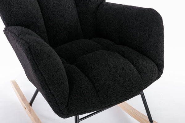 English Elm 050-teddy Fabric Glider Rocking Chair Plush Nursery Accent Seat with Wooden Base W527P176791