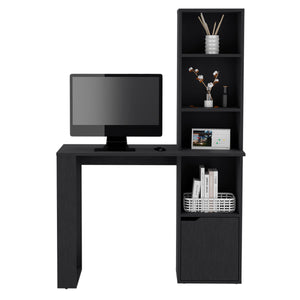 English Elm Office Desk Aragon with Integrated Four-Tier Bookcase and Concealed Lower Cabinet for Organized Workspaces Black B092123143