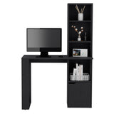 English Elm Office Desk Aragon With Four-Tier Bookcase and Lower Cabinet, Black Wengue Finish