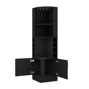 English Elm Bar Cabinet Papprika - Stylish Black Wengue Finish With 8 Wine Cubbies & Double Door Storage Solution B092122822