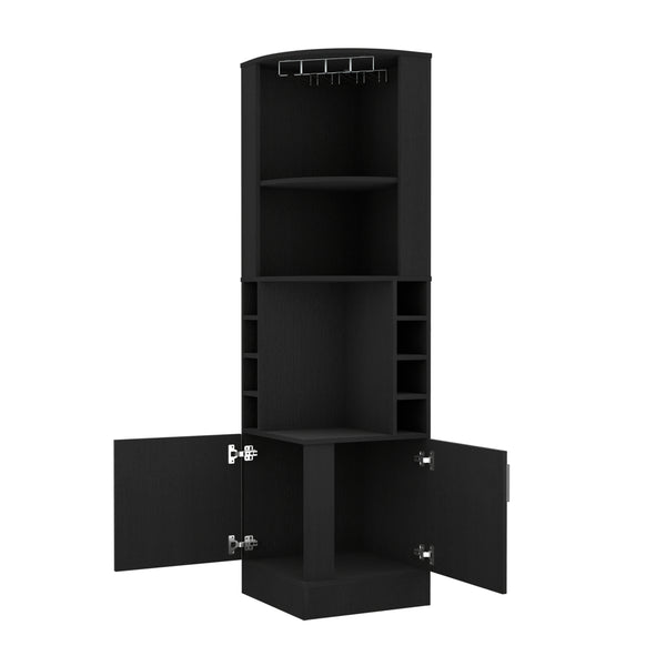 English Elm Bar Cabinet Papprika - Stylish Black Wengue Finish With 8 Wine Cubbies & Double Door Storage Solution B092122822