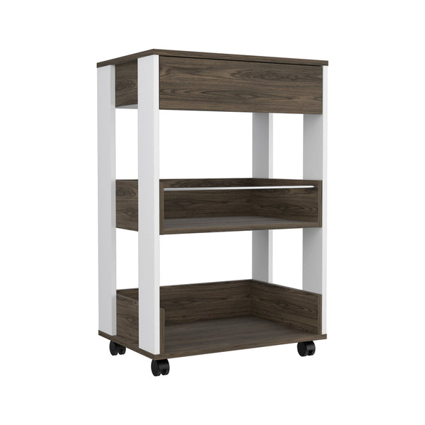 English Elm Kitchen Cart Totti with Microwave Shelf, Rolling Double-Door Storage Cabinet and Spacious Countertop White+Walnut B092122893
