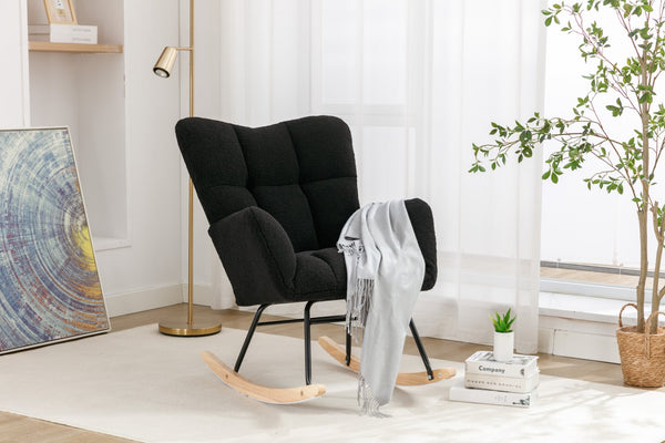 English Elm 050-teddy Fabric Glider Rocking Chair Plush Nursery Accent Seat with Wooden Base W527P176791