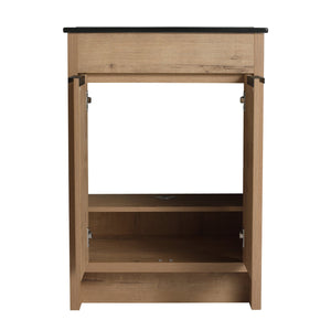 English Elm 24" Freestanding Bathroom Vanity with Black Ceramic Sink, Eco Plywood, Soft-Close Doors & Shelf W999S00102