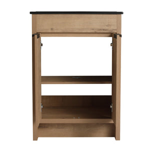 English Elm 24" Freestanding Bathroom Vanity with Black Ceramic Sink, Eco Plywood, Soft-Close Doors & Shelf W999S00102