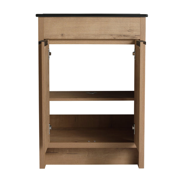 English Elm 24" Freestanding Bathroom Vanity with Black Ceramic Sink, Eco Plywood, Soft-Close Doors & Shelf W999S00102