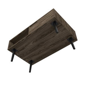 English Elm Coffee Bull Coffee Table with Drawer & Open Shelf, Dark Walnut Finish, Spacious Top & Storage Elegance B092122874