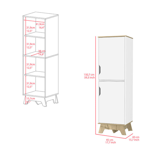 English Elm Single Kitchen Pantry Wallas - Light Oak/White Four-Shelf Two-Door Storage Cabinet, Durable Particleboard Finish, Easy Assembly, Compact 30.3"L x 21.2"W x 9"H B092123100