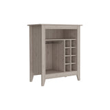 English Elm Bar Cabinet Castle, One Open Shelf, Six Wine Cubbies, Light Gray Finish